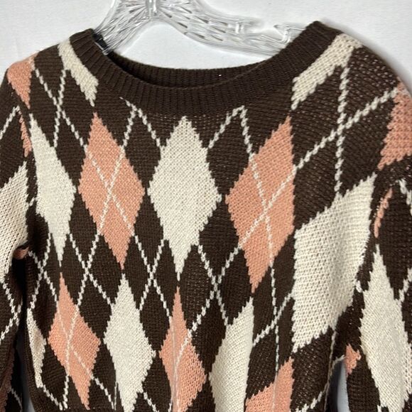 Romwe Argyle Cropped Crewneck Sweater. Size Small. - Picture 2 of 7